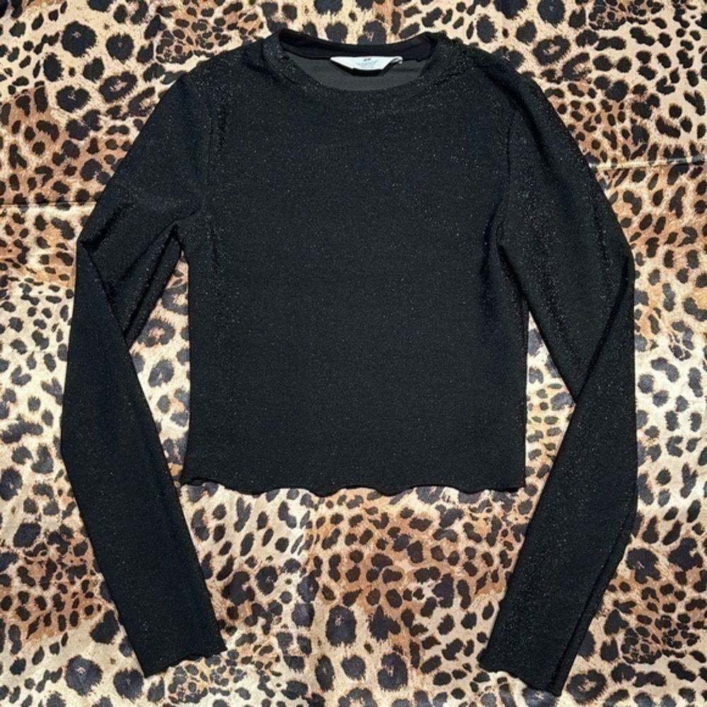 H&M Girls Black Glitter Cropped Long Sleeve